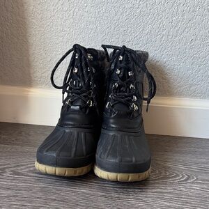 Tommy Hilfiger Black and Tan Women's Booties